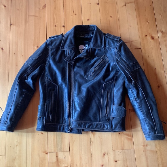 Black Brand Neanderthal Leather Motorcycle Jacket Black - Men's Large - Picture 10 of 11